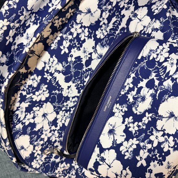 Saint Laurent Blue & White Hibiscus Toile Print City Backpack main image 7
